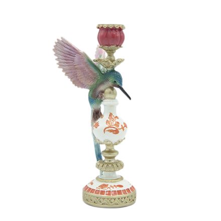 CANDLE HOLDER BIRD POLYRESIN WHITE - PINK - GREEN 13x14x32cm