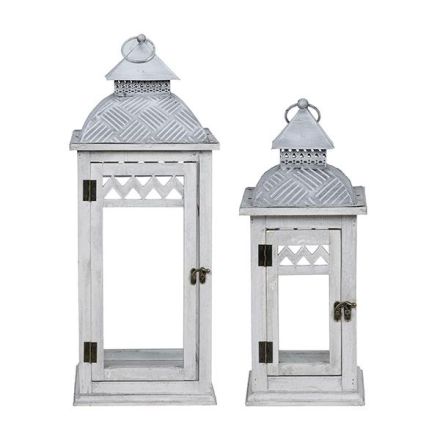 S/2 ΦΑΝΑΡΙΑ ΜΕΤΑΛΛΙΚΑ - ΞΥΛΙΝΑ ΛΕΥΚΑ 24x24x60cm / 16.5x16.5x40cm