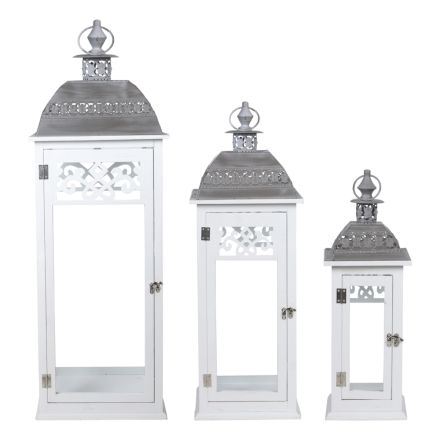 S/3 ΦΑΝΑΡΙΑ ΜΕΤΑΛΛΙΚA - ΞΥΛΙΝΑ ΛΕΥΚΑ 33x33x93cm / 25x25x71.5cm / 17x17x50.5cm
