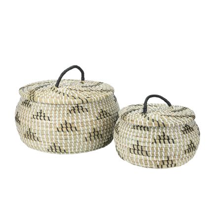 S/2 STRAW BASKET WHITE - BLACK - NATURE 32x32x22cm / 24x24x17cm