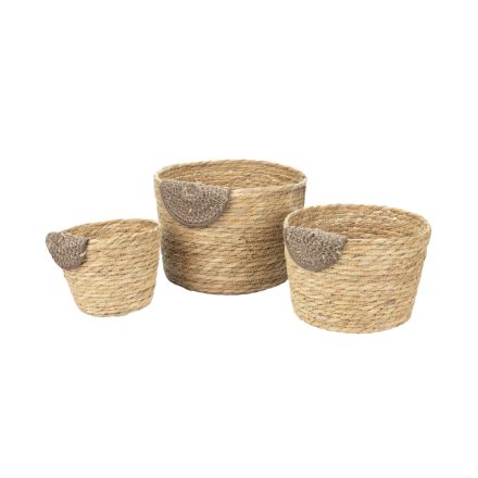 S/3 STRAW BASKET NATURAL - BROWN 27x27x18cm / 21x21x15cm / 17x17x13cm