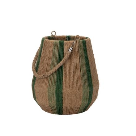 LANTERN JUTE ROPE NATURAL - GREEN 23x23x25cm