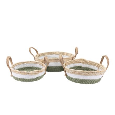 S/3 BASKET PAPER STRING WHITE - BEIGE - GREEN 28x28x9,5cm / 23x23x8cm / 21x21x8cm