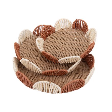 S/3 TRAYS PAPER STRING WHITE - BROWN - TERRACOTTA 36x36x5,5cm / 31x31x5,5cm / 27x27x5,5cm