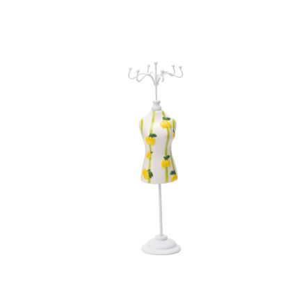 JEWELLERY RACK BUST WITH LEMONS METALLIC - CERAMIC  WHITE - GREEN - YELLOW 9x9x30cm