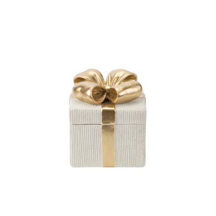 GIFT BOX POLYRESIN ECRU - GOLD 14.5x14.5x15.5cm