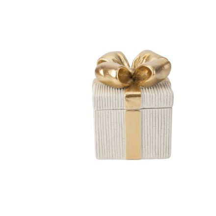 GIFT BOX POLYRESIN ECRU - GOLD 9.5x9.5x12cm