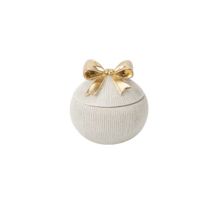 CONTAINER WITH LID BOW GOLD POLYRESIN ECRU 15x15x14.5cm