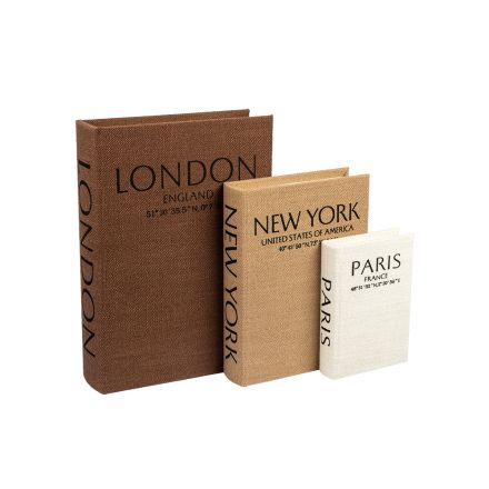 S/3 ΚΟΥΤΙΑ ΒΙΒΛΙΑ MDF ΚΑΦΕ - ΛΕΥΚΟ 21.5x6x30cm / 17x4.5x23cm / 11x3x16cm