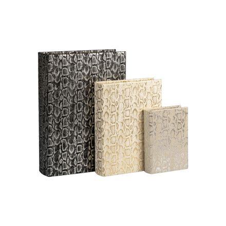 S/3 ΚΟΥΤΙΑ ΒΙΒΛΙΑ MDF ΜΑΥΡΟ - ΧΡΥΣΟ - ΑΣΗΜΙ 21.5x6x30cm / 17x4.5x23cm / 11x3x16cm