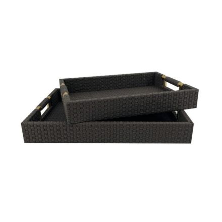 S/2 ΔΙΣΚΟΙ MDF - PU ΣΚΟΥΡΟΙ ΚΑΦΕ 40x30x5cm / 34x5x24cm