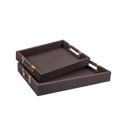 S/2 ΔΙΣΚΟΙ MDF - PU ΣΚΟΥΡΟΙ ΚΑΦΕ 40x30x5cm / 34x5x24cm