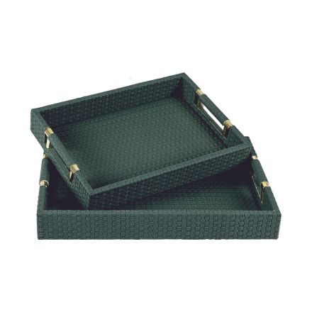S/2 ΔΙΣΚΟΙ MDF - PU ΠΡΑΣΙΝΟΙ 40x30x5cm / 34x24x5cm