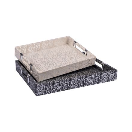 S/2 ΔΙΣΚΟΙ MDF - PU ΜΑΥΡΟ - ΑΣΗΜΙ - ΓΚΡΙ 40x30x5cm / 34x5x24cm