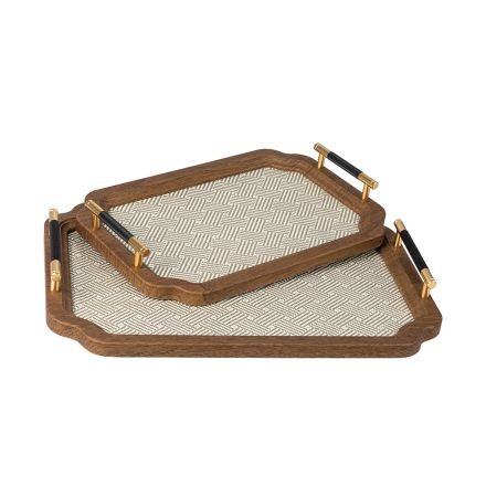 S/2 TRAYS PATTERN WOODEN - GLASS NATURAL - BEIGE 47x34x5cm / 39x26x5cm