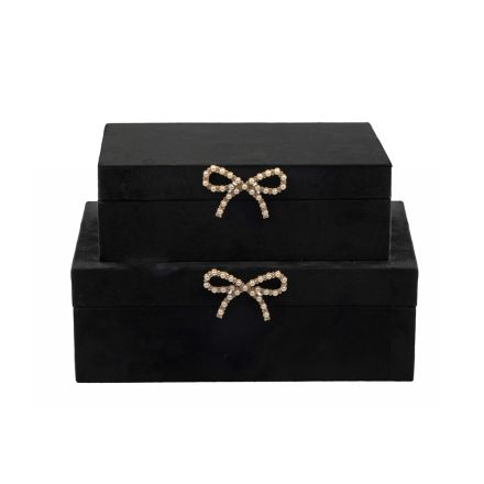 S/2 ΚΟΥΤΙΑ ΟΡΓΑΝΩΣΗΣ MDF - PU ΜΑΥΡΟ ΒΕΛΟΥΔΟ 25x15x10cm / 20x12x8cm