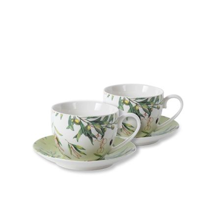s/2 MUG WITH SAUCER PORCELAIN WITH OLIVE BRANCHES 230ml