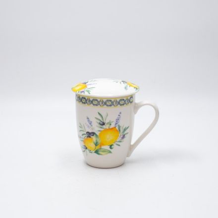 MUG WITH LID PORCELAIN WHITE WITH LEMONS 350ml