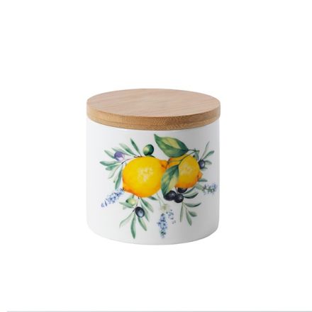 STORAGE JAR WITH LID PORCELAIN WHITE WITH LEMONS 400ml