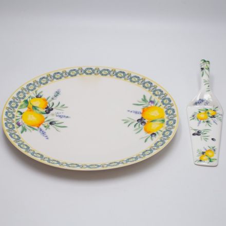 S/2 PLATE WITH SPATULA PORCELAIN WHITE WITH LEMONS 26cm