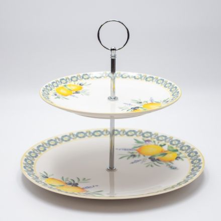 CAKE STAND 2 TIERS PORCELAIN WHITE WITH LEMONS 26cm / 20cm
