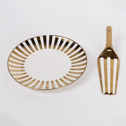 S/7 PASTA WITH 6 PLATES AND SPATULA WHITE - GOLD 20cm