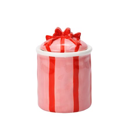 CONTAINER WITH LID BOW CERAMIC RED - PINK 9x9x13.6cm