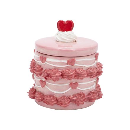 CONTAINER WITH LID CAKE CERAMIC WHITE - PINK - RED 12x12x14cm