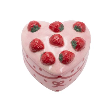 CONTAINER WITH LID HEART CERAMIC PINK - RED 11x10.5x7.5cm